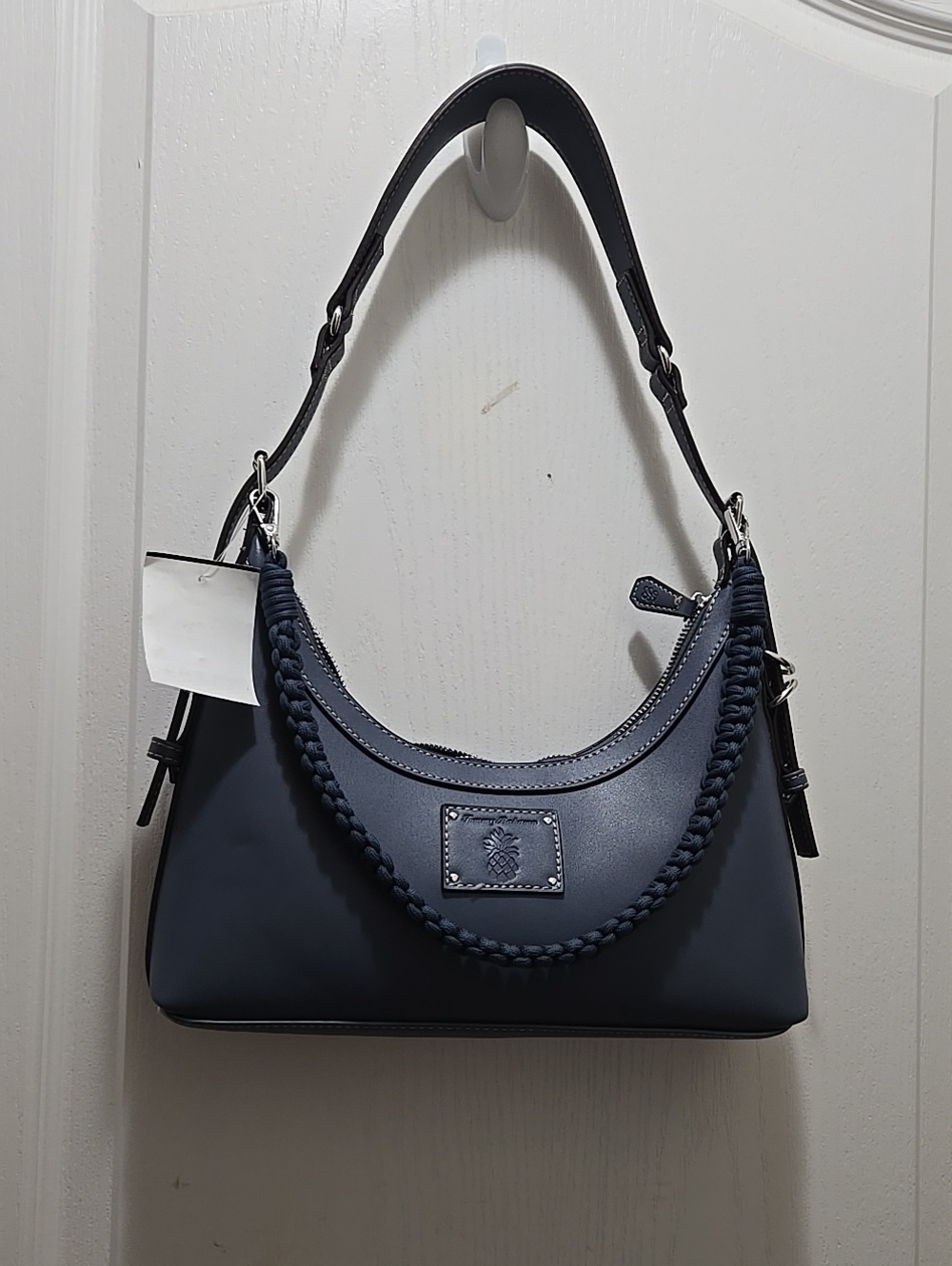 Tommy Bahama Braided-Trim Navy Shoulder Bag